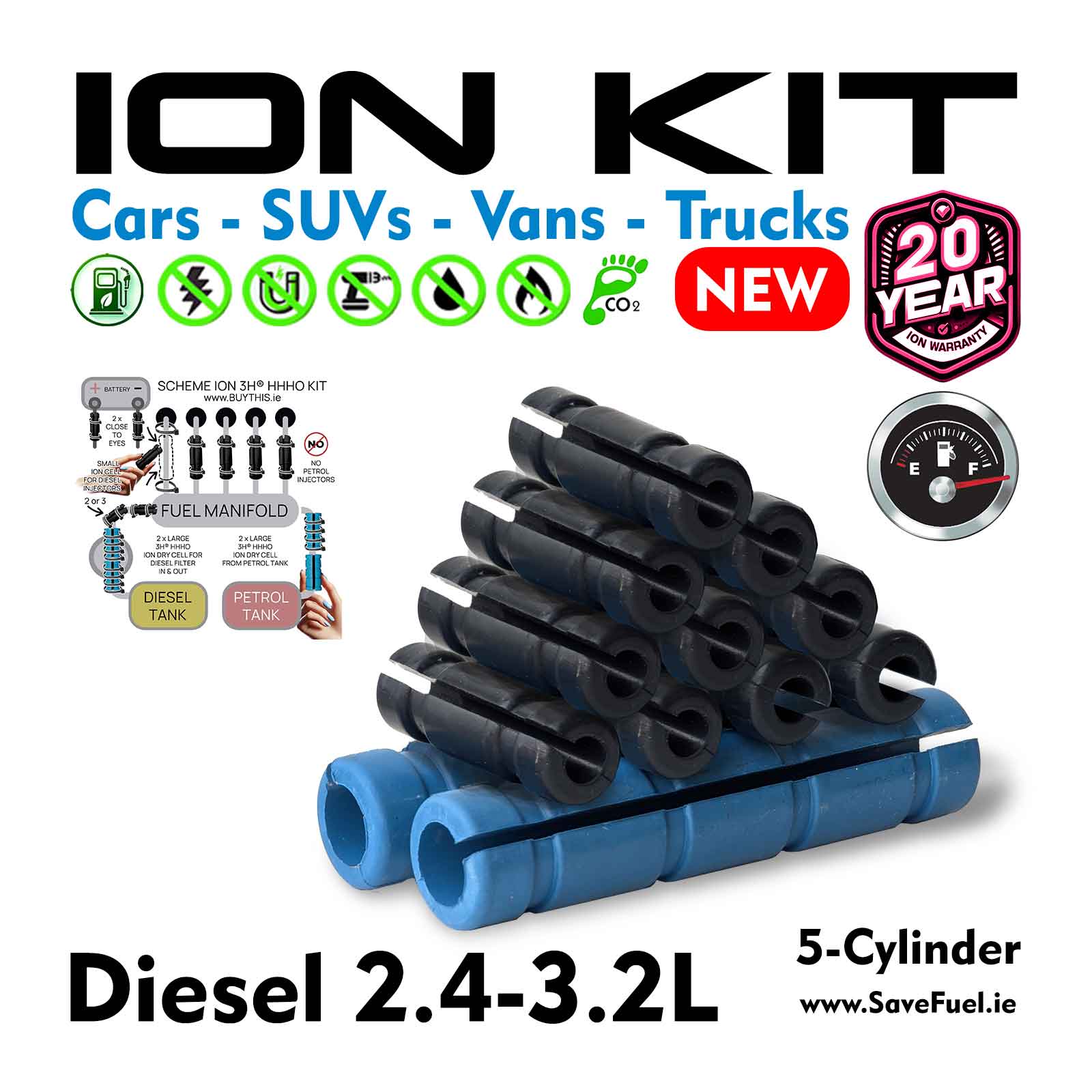 Fuel Saver Ion kit for Cars SUVs 2.5-3.0L Diesel 5-cylinder